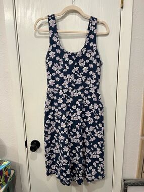 Pact Fit and Flare Tie Back Dress Casual Organic Cotton Medium Floral Pockets
